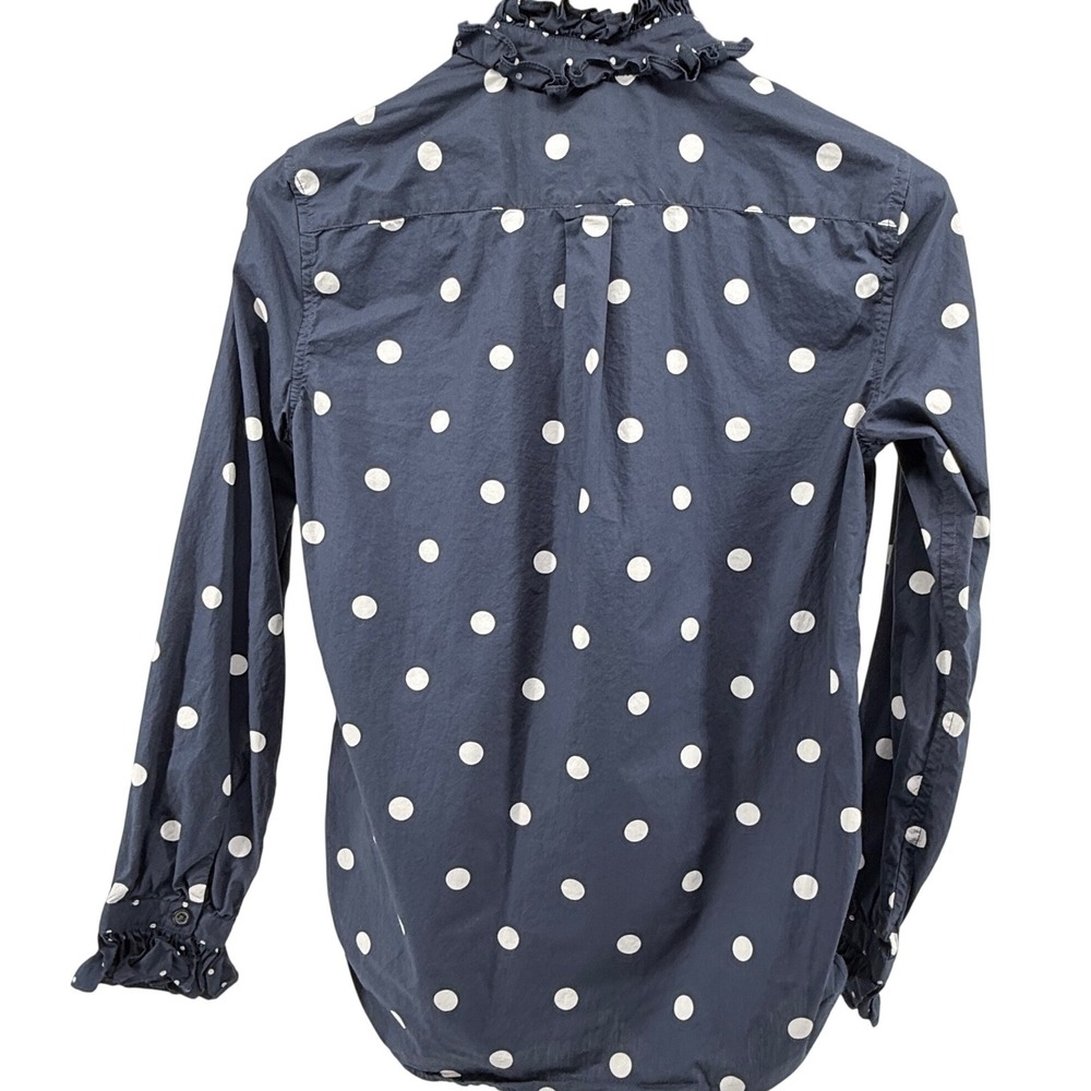 J. Crew Navy/White Polka Dot Ruffle Collar Classic Fit Button Down Shirt Size 2 - Picture 4 of 10